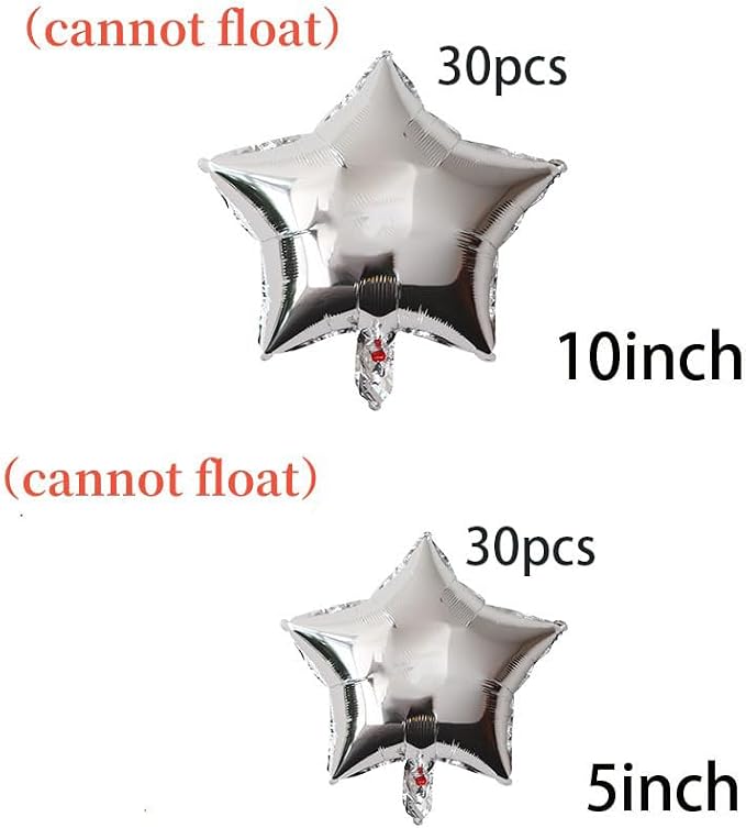60pcs 2 Size Silver Star Shape Foil Balloon - Image 2