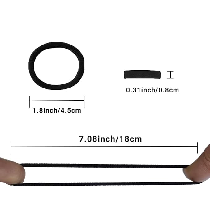 Hair Ties Hair Elastics Bands Seamless Cotton No Damage Thick Curly Hair Long-Lasting Braids Ponytails Holders All Hair Types Pain-Free Hair Accessories Women Men Black 50 PCS