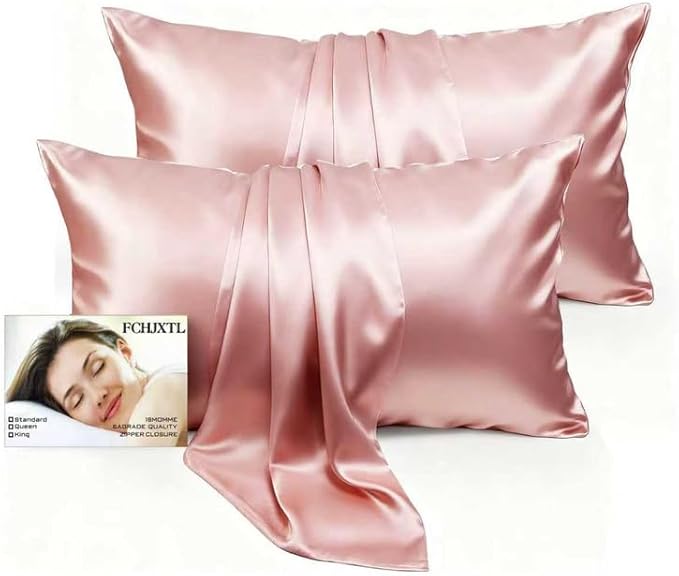 Set of 2 100% Mulberry Silk Pillow Cases - 6A Luxury Silk Pillowcase for Hair and Skin – Anti-Wrinkle, Cooling & Smooth, Hidden Zipper – Pillowcases for Sleeping Women Girl, Boy (Pink, Standard)