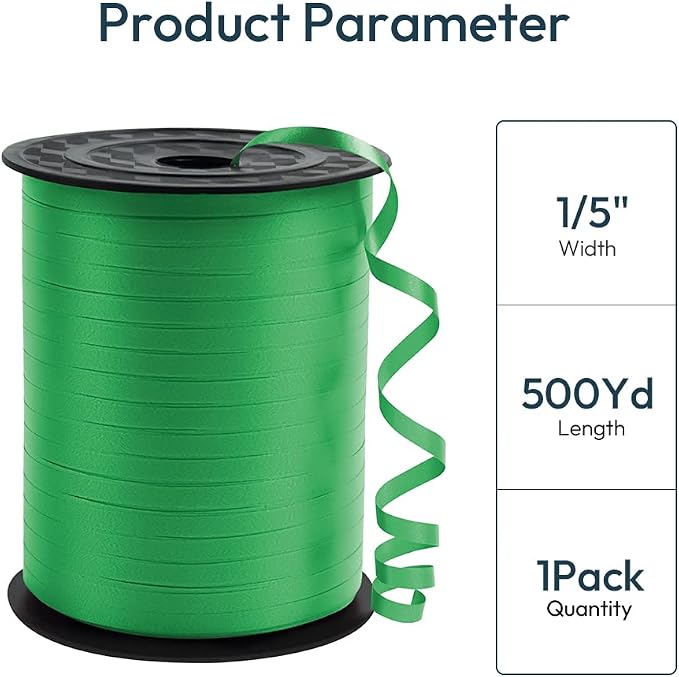 Premium Green Curling Ribbon, 1/5" Wide x 500 Yards Christmas Curling Ribbons - Image 2