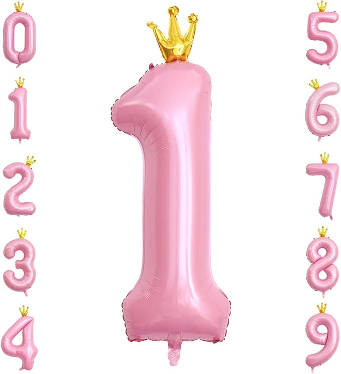 40 Inch Crown Pink Number 1 Balloon, Big Conjoined Light Pink Foil Mylar Helium by Unknown