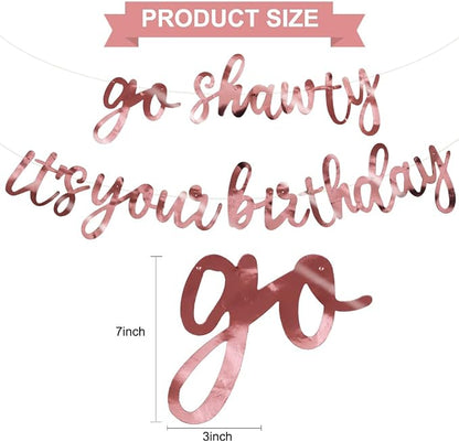 BEISHIDA Double-sided Rose Gold Go Shawty It's Your Birthday Banner Decor | - Image 2