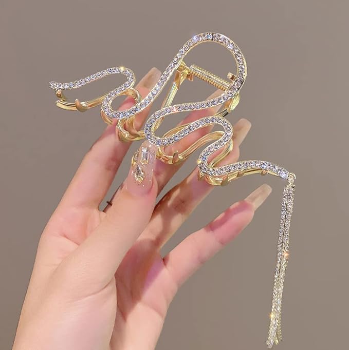 Hair Jaw Claw Clips Fish Bone Shape Large Metal Gold Fashion Nonslip Hairpin Catch Clip Accessories for Thick/Thin Hair HairStyling (Gold Snake)