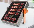Commercial Kitchen Timer, 4-Channel Digital Timer for Cooking, Loud Alarm Volume +/-, Food Truck Restaurant Supplies, Heavy Duty Stainless Steel Large Timers with Waterproof Panel & Memory Function