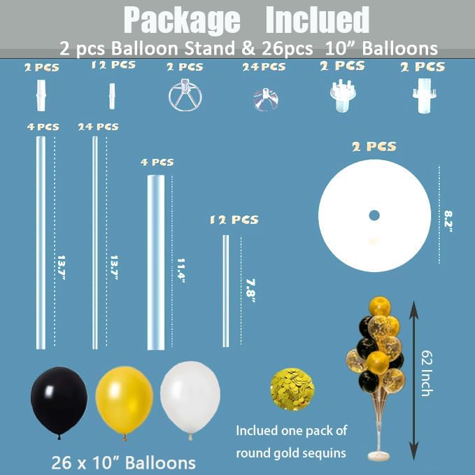 Leesoot 2 Sets 62inch Black Gold Floor Balloon Column Kit Stand - Image 2