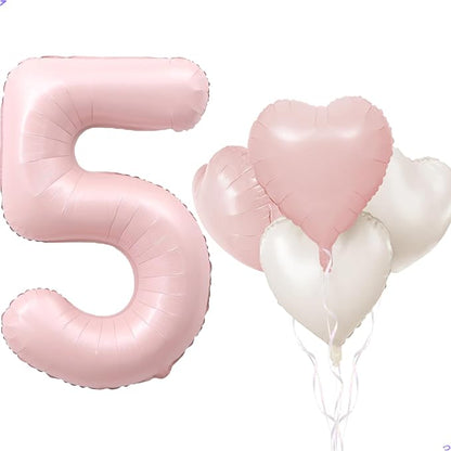 Pink 5 Balloon Number Pastel Pink 5th Birthday Party Decorations by Unknown