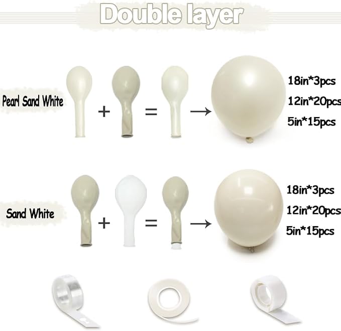 Pearl White Balloon Arch Double Stuffed Pearl White Sand Balloon Garland Kit - Image 3