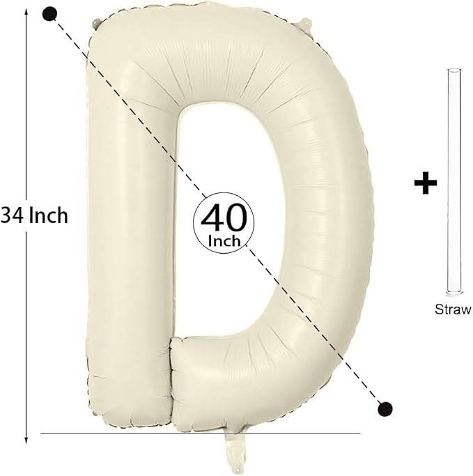 Letter Balloon 40Inch Cream White Big Alphabet Balloons Letter D | Giant Foil - Image 2