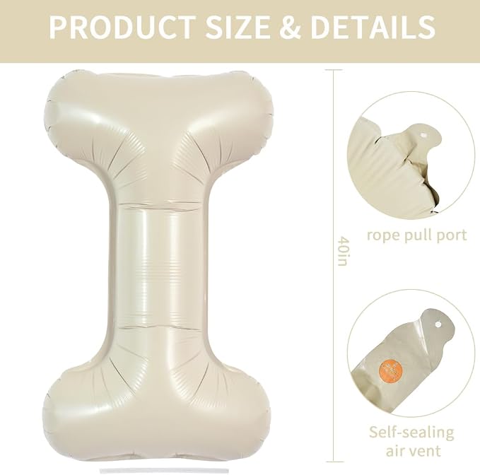 TONIFUL 40 Inch Large Cream White Letter I Balloons Giant Alphabet Letter - Image 2