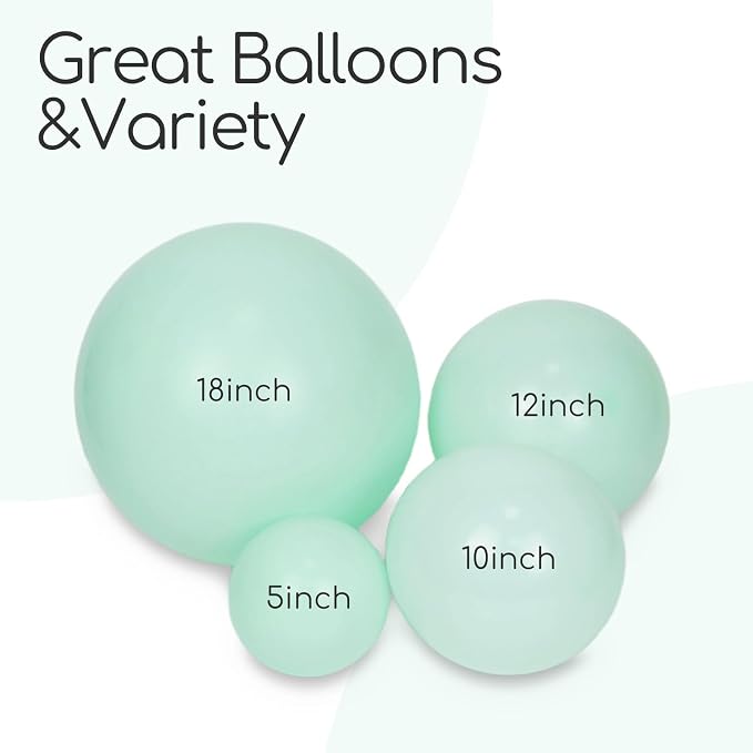 Awenztech 122pcs Mint Green Balloons, 18 12 10 5 inch Mint Green Latex Balloons - Image 4