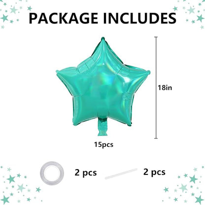 TONIFUL 15 Pcs Star Shaped Balloons 18 Inch Iridescent Green Foil Balloon | - Image 2