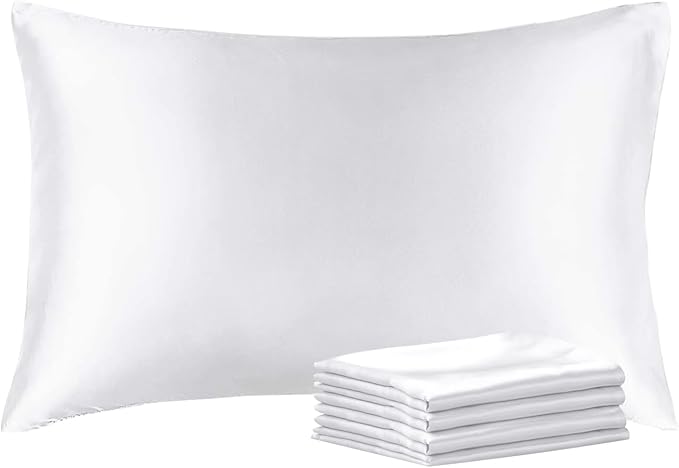 BEDELITE Satin Pillowcase with Zipper 4 Pack, White Pillow Cases Standard Size, Super Soft and Cooling Similar to Silk Pillow Cases, Gift for Women Men(20x26 Inches)