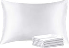 BEDELITE Satin Pillowcase with Zipper 4 Pack, White Pillow Cases Standard Size, Super Soft and Cooling Similar to Silk Pillow Cases, Gift for Women Men(20x26 Inches)