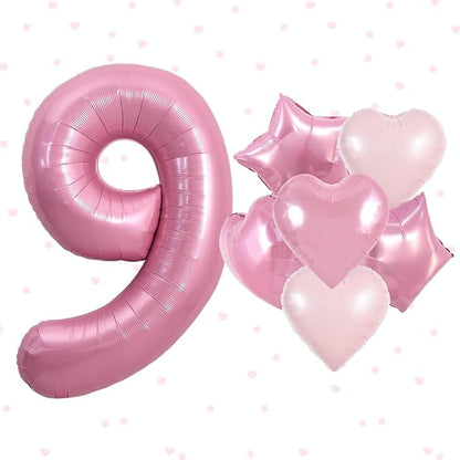 TONIFUL 9th Birthday Balloons Kit 40 Inch Pink Large Number 9 Foil Balloon | by TONIFUL