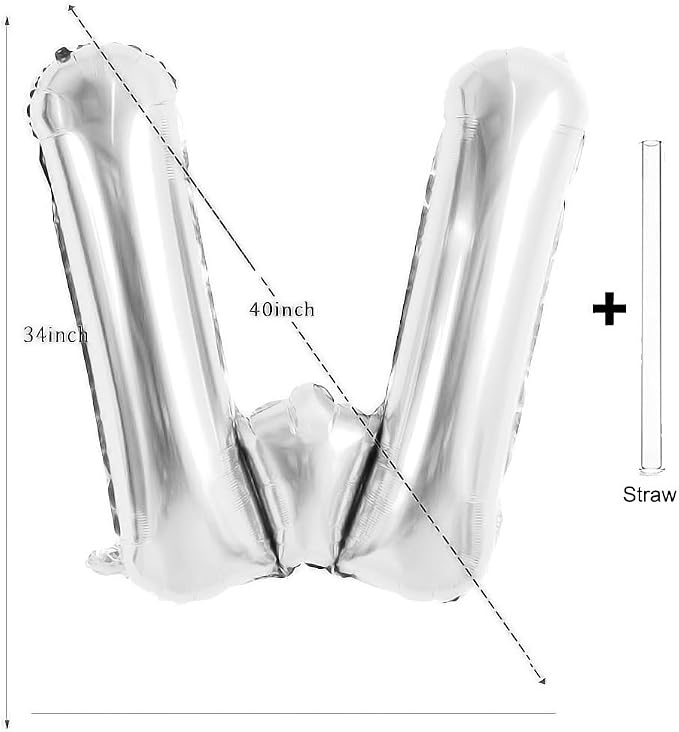 Silver Letter Balloons 40 Inch Large Alphabet Balloon Letter W | Foil Mylar Big - Image 2