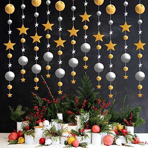 Gold Silver Party Star Circle Dot Decoration Gold Silver Hanging Garland - Image 3