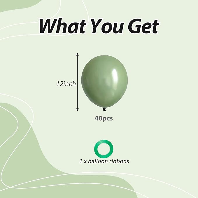 40pcs Sage Green Balloons, 12inch Matte Boho Green Balloons | Balloons - Image 2