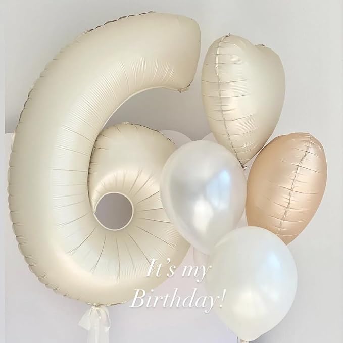 40 inch Cream White Number Balloon Giant Foil Helium Balloons Beige Number 6 - Image 7