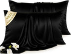 Set of 2 100% Mulberry Silk Pillow Cases - 6A Luxury Silk Pillowcase for Hair and Skin – Anti-Wrinkle, Cooling & Smooth, Hidden Zipper – Pillowcases for Sleeping Women Girl, Boy (Black, Standard)