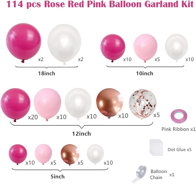 Pink Balloons Arch Kit, Graduation, Valentine's Party Supplies Decoration - Image 3