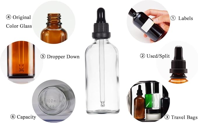 YIZHAO Clear Glass Dropper Bottle 4oz, Tincture Bottles with Glass Dropper, for Essential Oils, Aromatherapy, Cosmetic, Laboratory, Pharmacy, Liquids, Travel –4 Pcs