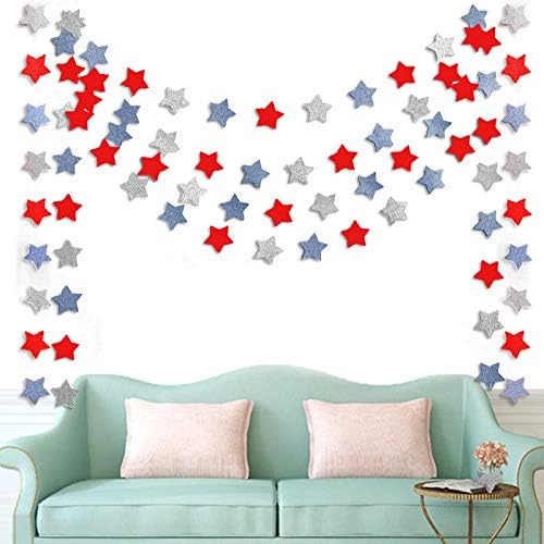 6 Pack Patriotic Star Streamers Garland Red White Blue Bunting Banner Paper - Image 2