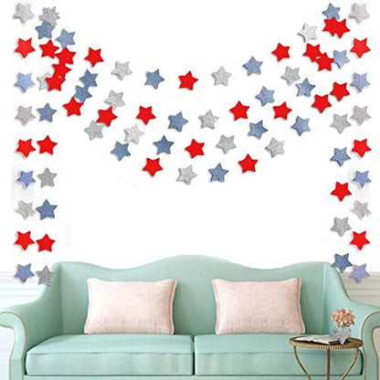 6 Pack Patriotic Star Streamers Garland Red White Blue Bunting Banner Paper - Image 2