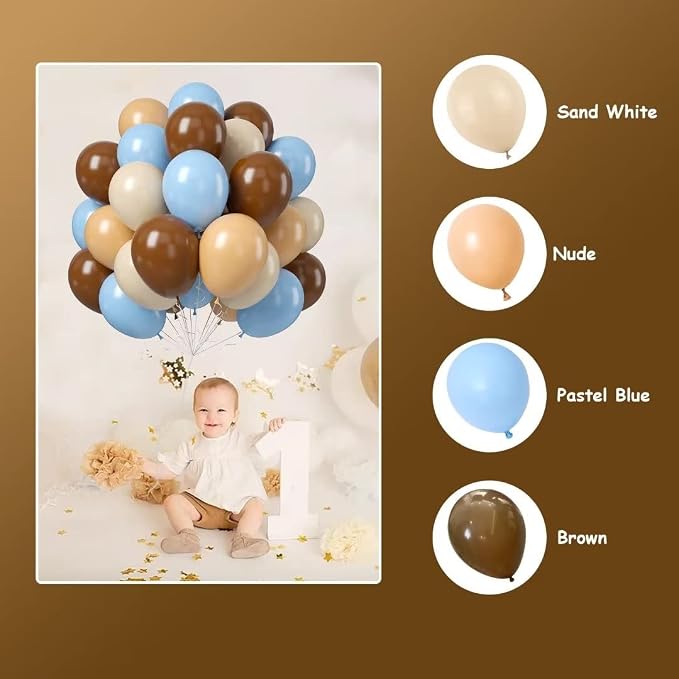 Blue and Brown Balloons, Light Baby Blue Cream Beige Apricot Coffee Party - Image 4