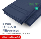 Queen Pillow Cases Set of 8 - Ultra Soft Hotel Quality Pillowcase Covers - Comfy, Cozy & Wrinkle Free - Shrink, Stain and Fade Resistant - Machine Washable Pillow Protectors - 8 Piece Set - Navy Blue