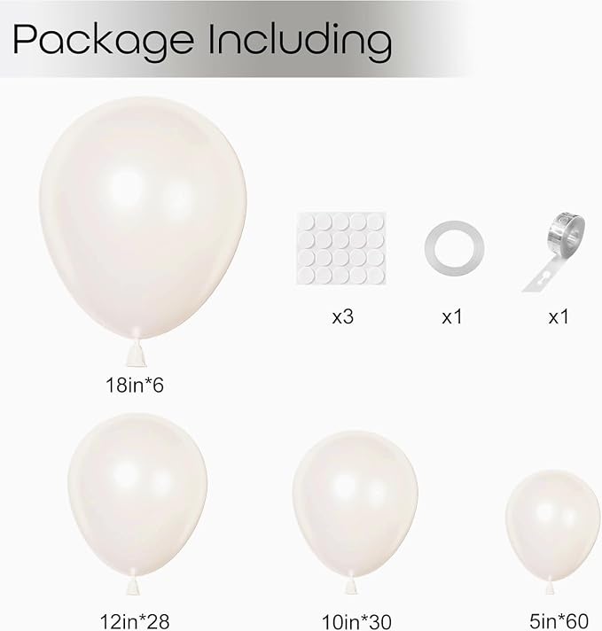 Ouddy Party 129Pcs Pearl White Balloons Different Sizes 18 12 10 5 Inch | 6Pcs - Image 2