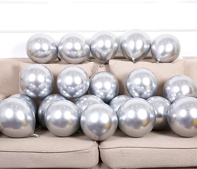 KBZVNAF Silver Metallic Chrome Latex Balloons - Image 3