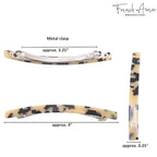 French Amie Long and Thin White Tokyo Large 4” Handmade Celluloid Automatic Hair Clip Barrette for Women and Girls (White Tokyo)