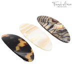 French Amie Oval Mini Silver Grey Onyx Tokyo Ivory Set of 3 Handmade Celluloid Hair Clip Barrette for Girls (2.5 inch)