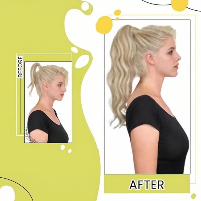 RUNATURE Ponytail Extension Real Human Hair, Short Ponytail Hair Extensions for Women, Soft Remy Natural Hair, Wrap Around Human Hair Ponytail, 12 Inch 70g #8P60 Ash Brown Highlight Platinum Blonde