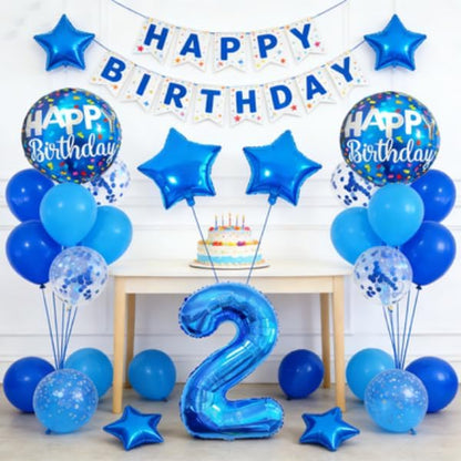 2nd Birthday Large Foil Balloons Blue， Balloon Decorations - Image 3