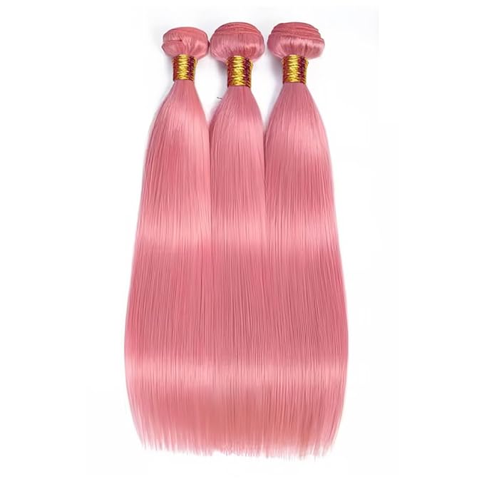 28 30 32 Inch Pink Human Hair Bundles Light Pink Straight Bundles Peruvian Unprocessed Virgin Remy Hair Extensions Niegmeag Hair Pure Pink Straight Bundle