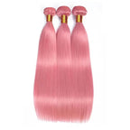 Pink Bundles Human Hair Pink Straight Bundles 22 24 26 Inch Niegmeag Peruvian Virgin Remy Hair Extensions Double Weft Soft and Skily Pink Bundle
