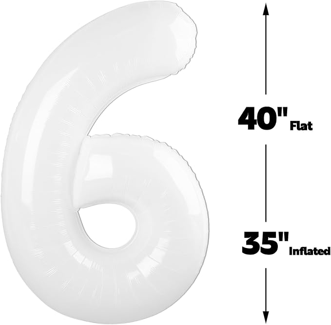 White Number 6 Balloon 40 inch, Balloon numbers party supplies, deco photo shoot - Image 2