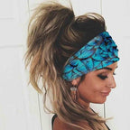 Olbye Wide Boho Headbands Headwrap Butterfly Stretch Button Hair Bands Bandana Yoga Running Athletic Turban Head Bands Head Scarfs Hair Accessories for Women 4Pcs (Boho)