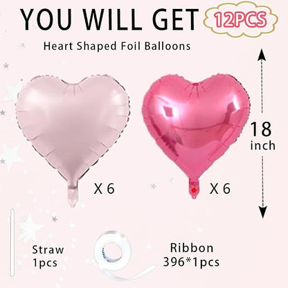 Pink Heart Balloons, 18inch Bright Pink Heart Shaped Foil Balloons & Baby Pink - Image 5