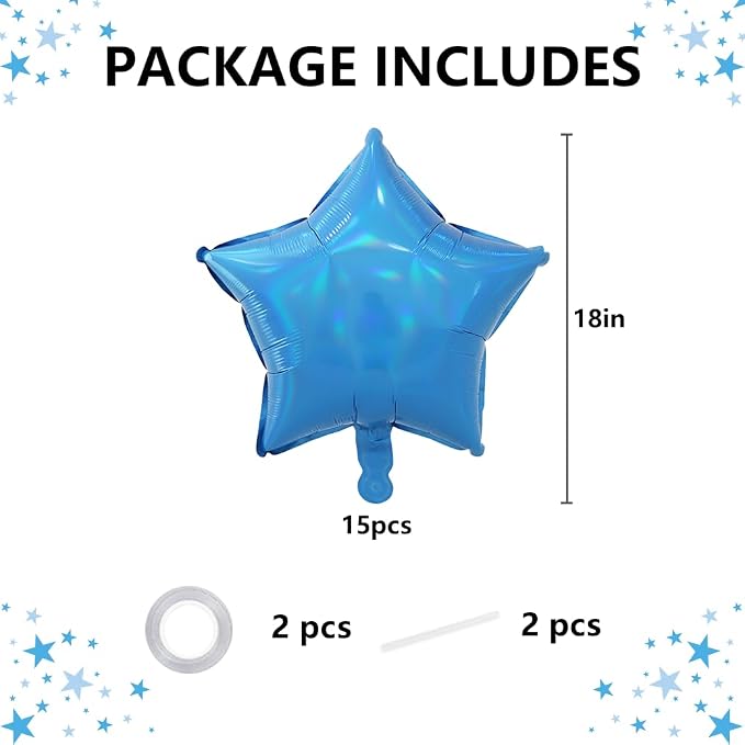 TONIFUL 15 Pcs Star Shaped Balloons 18 Inch Iridescent Blue Foil Balloon | - Image 2