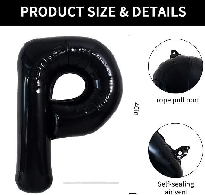TONIFUL 40 Inch Large Black P Letter Balloon - Image 2