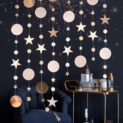 Champaign Gold Party Decoration Champaign Gold Star Circle Dot Hanging Garland - Image 3
