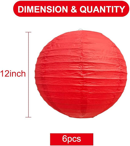 BEISHIDA 12 Inch Red Paper Lanterns 6 Packs Hanging Round Chinese Lantern | - Image 2