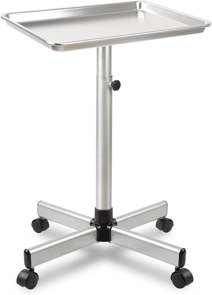 Salon Tray on Wheels, Rolling Tattoo Tray, Adjustable Hair Stylist Tray, Metal Mayo Stand Tray, Salon Color Tray Use As Medical Tray, No-Rusting