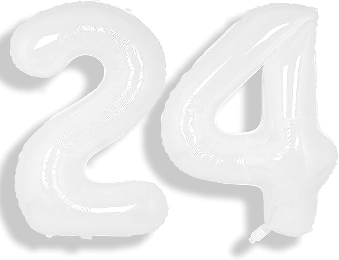 SUWEN 40 Inch White Large 24 Balloon Number Big Foil Helium Numbers 0-9 | Giant by SUWEN
