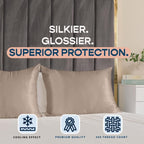 BLISSFORD Satin Pillowcase with Zipper, for Hair and Skin Care, Feels Soft and Cool Like a Silk Pillowcase, Satin Pillow Cases 2 Pack, Slik Pillow Cover, Pewter, King Size - Set of 2