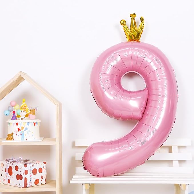 40 Inch Crown Pink Number 9 Balloon, Big Conjoined Light Pink Foil Mylar Helium - Image 5