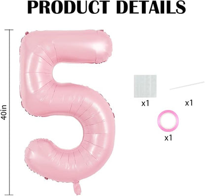 TONIFUL 40 Inch Pastel Pink Number 5 Balloons Large Foil 5th Birthday Decor | - Image 2