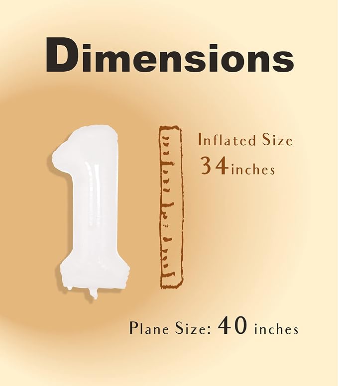 SUWEN 40 Inch White Large 1 Balloon Number Big Foil Helium Numbers 0-9 | Giant - Image 4